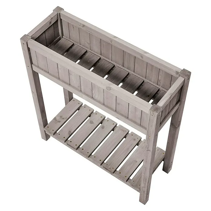 Butenkist Hochbeet Dete - 75 x 28 x 85 cm, Holz, Warm Grey - Hochbeet aus Holz mit Ablagefläche für den Garten oder Balkon. Ideal für Kräuter oder Gemüse.