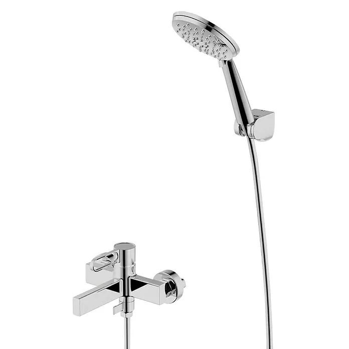 IO Dior Grifo monomando de bañera - Cromo, Brillante - Conjunto de ducha cromado con teleducha y mezclador monomando, ideal para baños modernos. El conjunto ofrece confort y estilo.