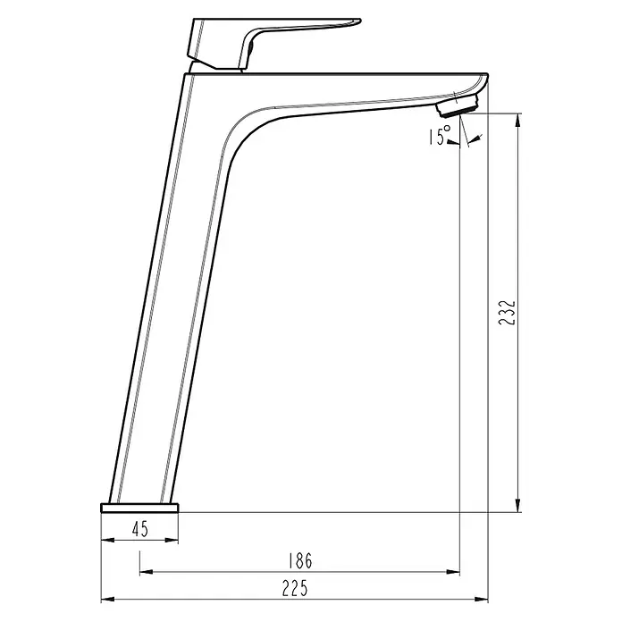 IO Grifo de lavabo alto Marriot - Nickel - Diagrama detallado de un grifo monomando de lavabo moderno con medidas precisas, ideal para renovar tu baño.