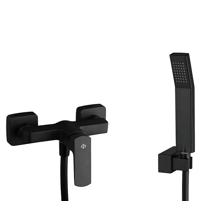 IO Marriot Grifo monomando de ducha - Negro - Grifo de ducha negro con teleducha. Diseño elegante para baños modernos con formas cuadradas y estilo minimalista.