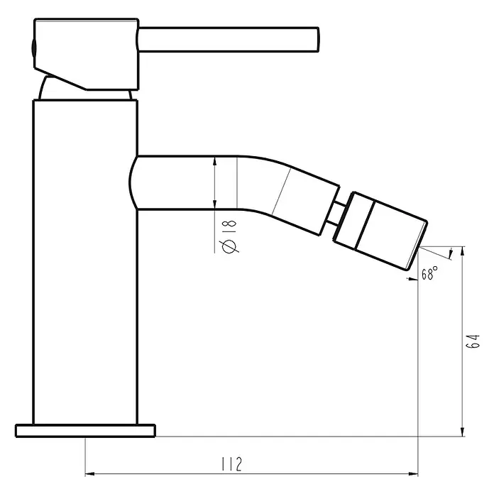 IO Sirio Grifo monomando de bidé - Oro - Dibujo técnico de un grifo con ducha de bidé, las dimensiones están marcadas.