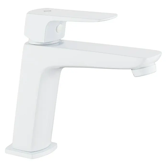 IO Marriot Grifo de lavabo - Blanco - Primer plano de un moderno grifo de lavabo blanco. Diseño elegante para un baño con estilo.