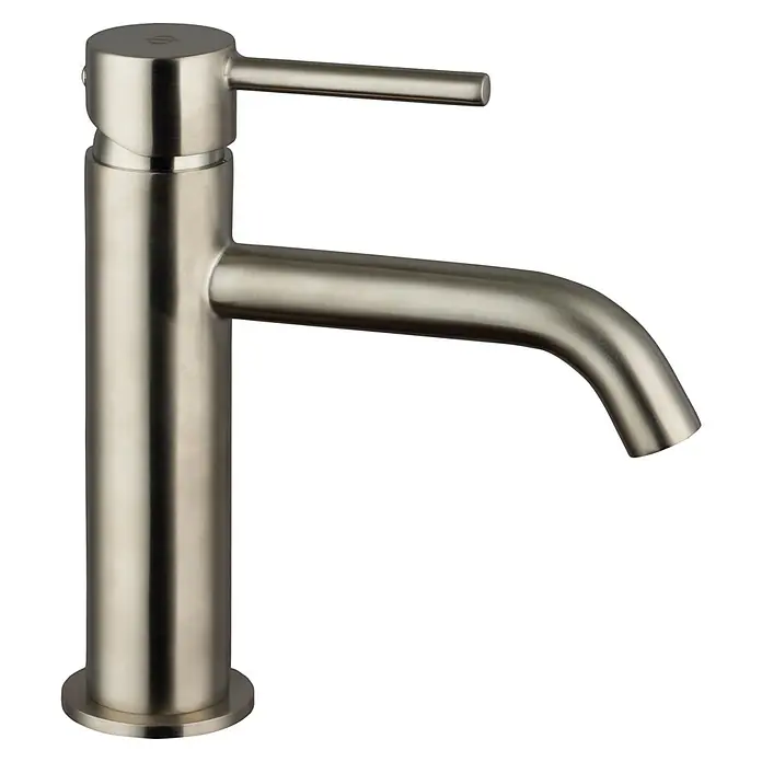 IO Sirio Grifo de lavabo - Níquel - Un elegante mezclador monomando de níquel cepillado que realza cualquier baño con su diseño sencillo. El grifo impresiona por su forma.