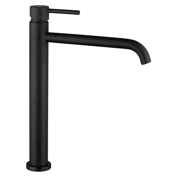 IO Sirio Grifo de lavabo alto - Negro - Elegante grifo de baño negro con un caño delgado y una sola manija.