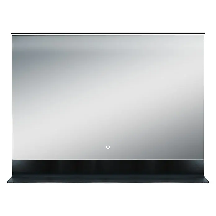 DSK Lichtspiegel Black Shelf - 80 x 60 cm, Schwarz, Leuchtmittel - Ein stilvoller, rechteckiger Spiegel mit integrierter Beleuchtung und einer Ablagefläche, ideal für moderne Badezimmer.