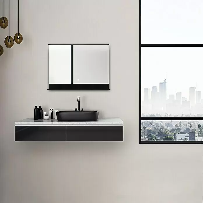 DSK Lichtspiegel Black Shelf - 80 x 60 cm, Schwarz, Leuchtmittel - Stimmungsaufnahme