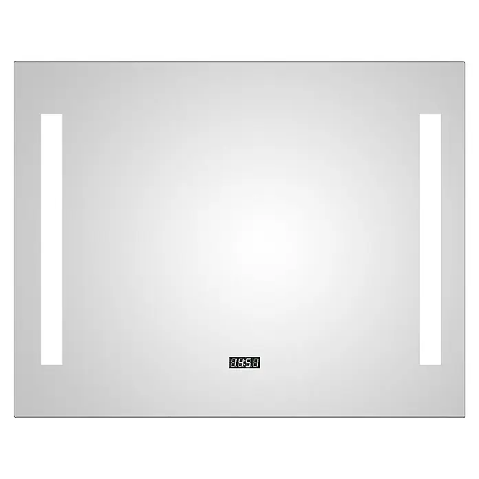 DSK Lichtspiegel Silver Time - 80 x 60 cm - Rechteckiger Badspiegel mit LED-Beleuchtung und integrierter Digitaluhr für moderne Badezimmerdesigns.