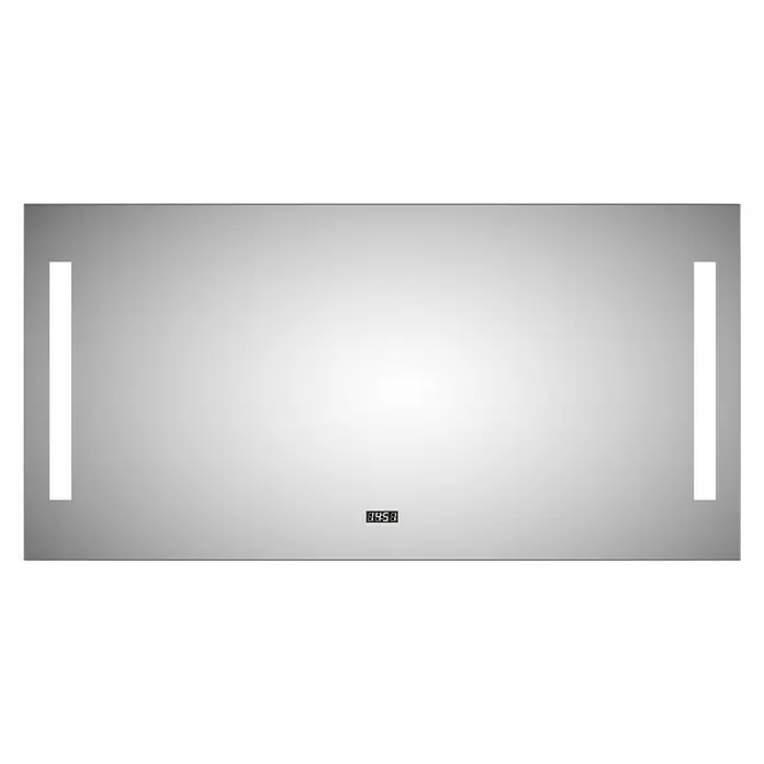 DSK Lichtspiegel Silver Time - 120 x 60 cm - Moderner rechteckiger Spiegel mit LED-Beleuchtung und digitaler Uhr für Badezimmer oder Ankleideraum.