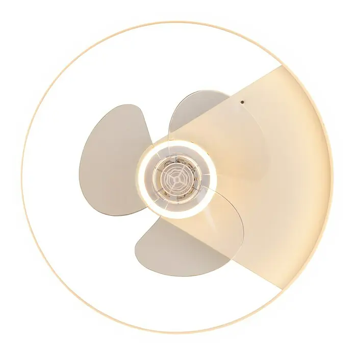 Trio Lighting Ventilador de techo Borgholm - Blanco, 50 cm, 30 W, Blanco cálido - Un ventilador de techo blanco con iluminación LED integrada y tres palas, enmarcado en un círculo para un diseño moderno.