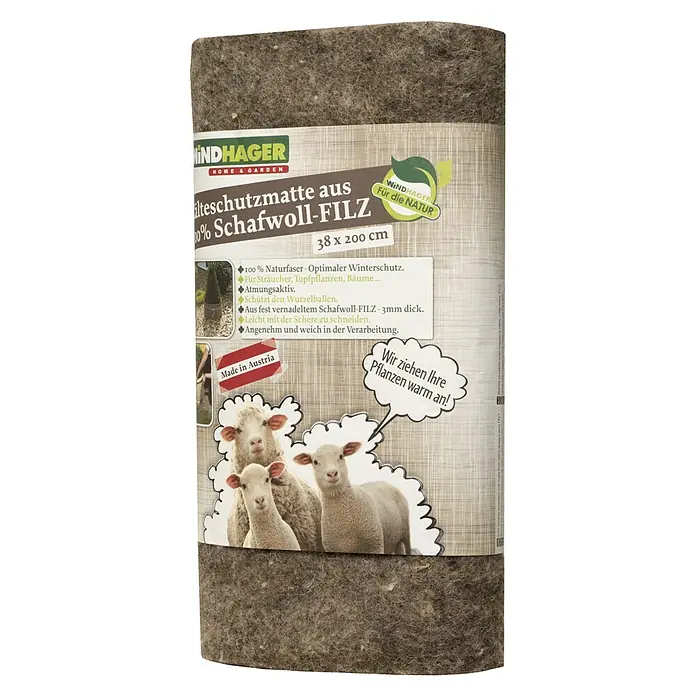 Windhager Kälteschutz Schafwoll-Filzmatte - L x B: 2 x 0,5 m, Grau - Produktbild einer Windhager Kälteschutzmatte aus Schafwoll-Filz (38x200cm), ideal für den Winterschutz von Pflanzen und Wurzelballen.