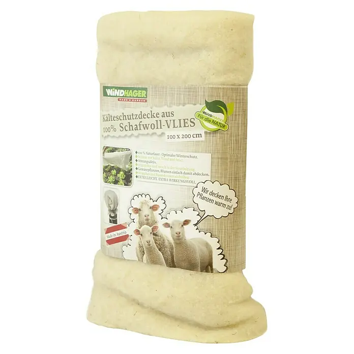 Windhager Kälteschutz Schafwoll-Vliesdecke - L x B: 2 x 1 m, Weiß - Kälteschutzdecke aus 100% Schafwoll-Vlies von Windhager, 100 x 200 cm, ideal als Winterschutz für Pflanzen im Garten und Gemüsegarten.