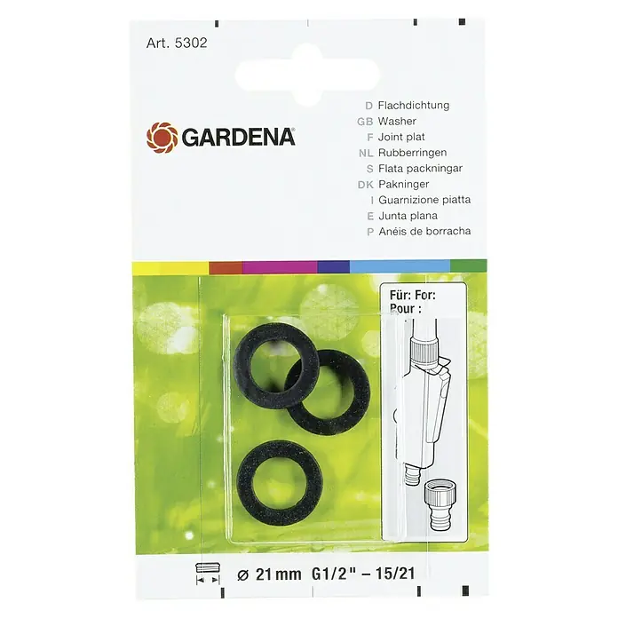 Gardena Gummi-Flachdichtung - 3 Stk., Passend für: Gardena Art.-Nr. 902/2902, Profi-System Hahnstück, Art.-Nr. 2802, 2-Wege-Venti,l Art.-Nr. 940 - GARDENA Flachdichtungen: Ein Set aus Gummi-Unterlegscheiben, ideal für die Gartenbewässerung, passend für 21mm (G 1/2") Anschlüsse.