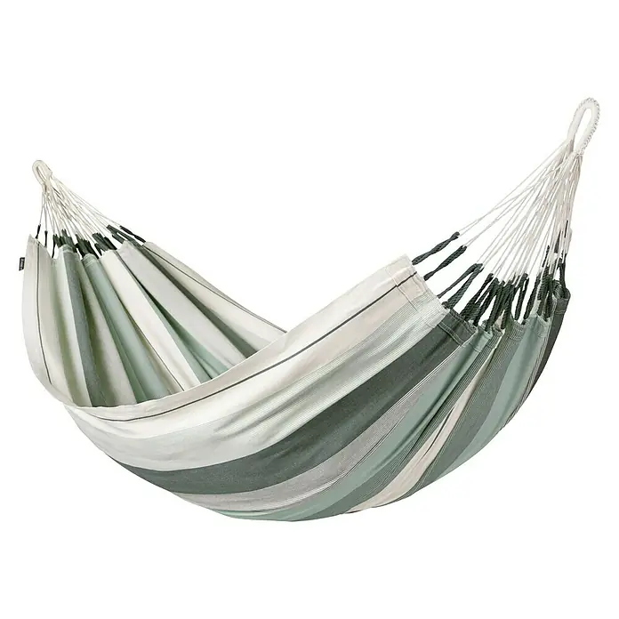 La Siesta Hängematte Modesta - L x B: 300 x 140 cm, Olive, Single - Hängematte mit Streifenmuster in Weiß- und Grüntönen, ideal zum Entspannen im Garten oder auf der Terrasse.