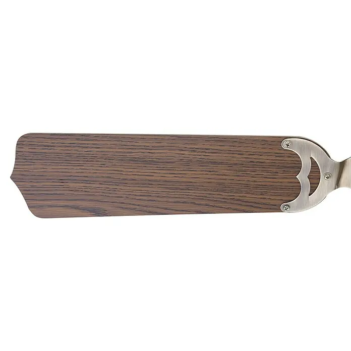 Voltomat Deckenventilator - Braun, 106,6 cm, 60 W - Detailaufnahme eines Deckenventilatorflügels mit Holzstruktur und silberfarbener Halterung.