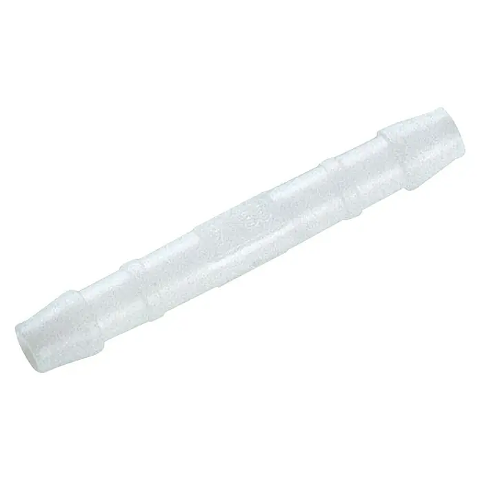 Gardena Schlauchverbinder - Passend für: Schläuche mit 8 mm Innendurchmesser, 2 Stk. - Diese Aufnahme zeigt eine Detailansicht einer klaren Kupplung, die sich durch ihre zylindrische Form und robuste Bauweise auszeichnet.