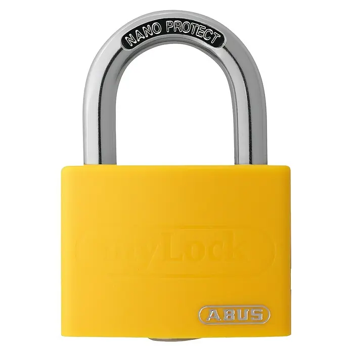 Abus Vorhängeschloss T65 AL - B x H: 43 x 62 mm, Bügelstärke: 6,5 mm, Aluminium, Gelb - Gelbes ABUS Vorhängeschloss mit Nano Protect Bügel für erhöhten Schutz vor Korrosion und Witterungseinflüssen.
