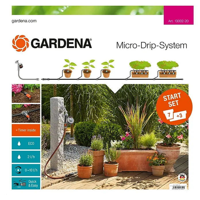 Gardena Micro-Drip Bewässerungs-Set Pflanztöpfe M automatic Start-Set - Passend für: Bis zu 7 Blumentöpfe und 3 Pflanztröge - Das Gardena Micro-Drip-System Start Set zur Bewässerung von Topfpflanzen und Pflanzkästen mit wassersparender Tröpfchenbewässerung.