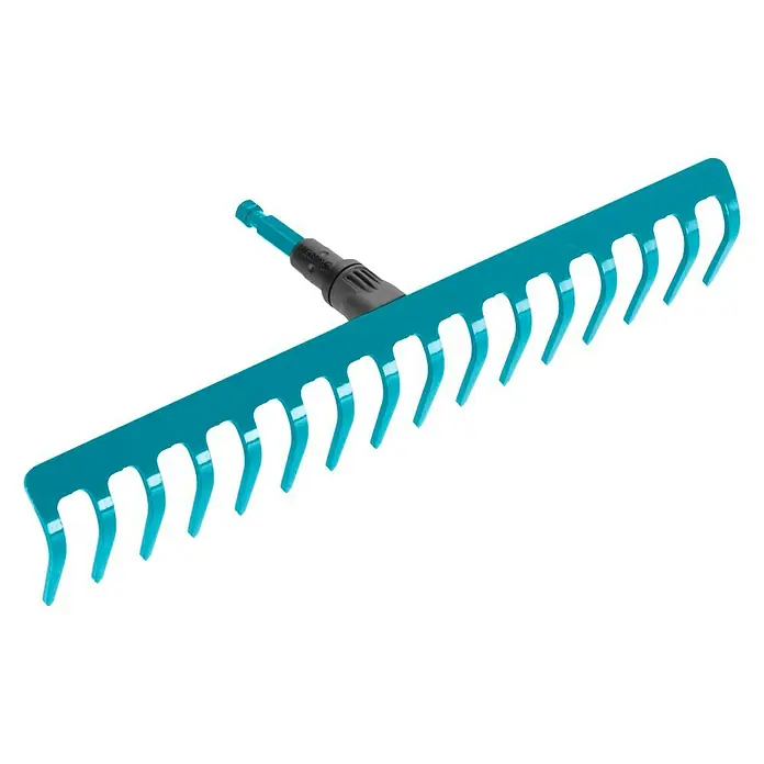 Gardena Combisystem Rechen - Arbeitsbreite: 41 cm, Stahl, 16 - Ein blauer Fächerbesen mit schwarzem Griff, ein nützliches Gartengerät. Ideal zum Reinigen von Rasenflächen und Wegen.