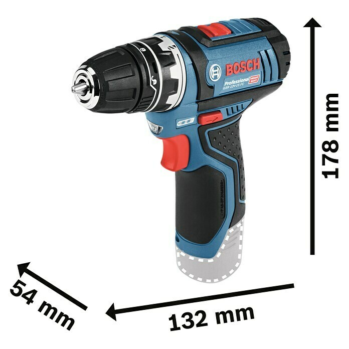 Bosch Professional Atornillador de batería GSR 12V-15 FC (12 V, Sin batería, Número de revoluciones de marcha en vacío: 400 r.p.m. - 1.300 r.p.m.)