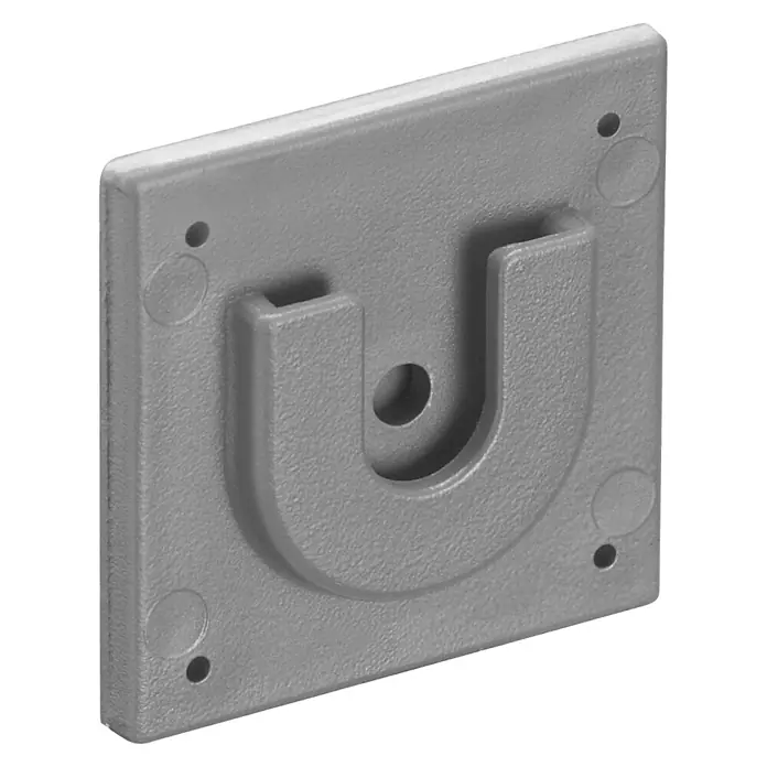 Gardena Wandhalterung NatureUp! - Kunststoff, 2 Stk. - Nahaufnahme einer grauen Wandhalterung mit einem U-förmigen Haken in der Mitte, ideal für die sichere Aufbewahrung von Gegenständen.