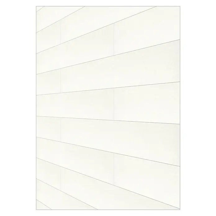 LOGOCLIC Aquaprotect Wandpaneel Wall Eiche Diamant - 1.300 x 202 x 10 mm - Nahaufnahme einer Wand mit hellen, horizontal angeordneten Paneelen und feinen grauen Linien, die die einzelnen Elemente hervorheben.