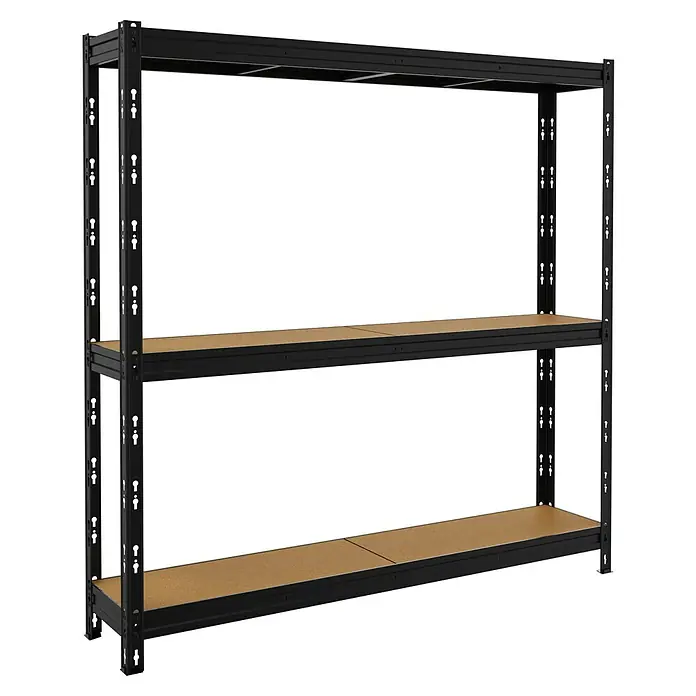 Schwerlastregal MAXI-POKER - H x B x T: 180 x 180 x 35 cm, Traglast pro Boden: 300 kg, Anzahl Böden: 3 Stk., Stecken, Anthrazit - Regal mit drei Ablagen und schwarzem Metallrahmen. Ideal für Lagerung und Organisation in Garage oder Keller.