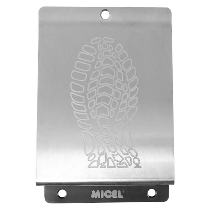 Micel Tope de puerta - L x An: 148 x 98 mm, Inoxidable - Limpiador de placas para zapatos de acero inoxidable MICEL con diseño de huella de zapato, adecuado para exteriores.