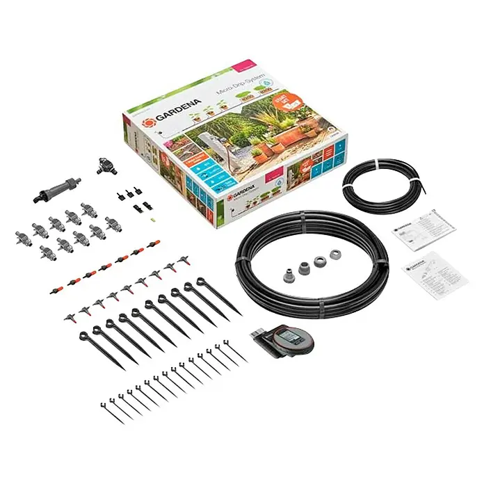 Gardena Micro-Drip Bewässerungs-Set Pflanztöpfe M automatic Start-Set - Passend für: Bis zu 7 Blumentöpfe und 3 Pflanztröge - Das Gardena Micro-Drip-System Start Set Pflanztöpfe M ist ideal für die Bewässerung von Topfpflanzen auf Balkonen und Terrassen.
