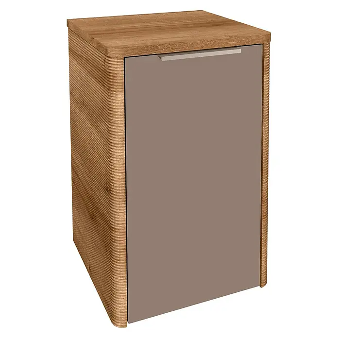 Camargue Marea Unterschrank - 31 x 34,5 x 49,4 cm, DIN Anschlag: Links, Goldbronze - Ein moderner Nachttisch mit einer Schublade in Braun und einer Holzstruktur an den Seiten und oben für ein stilvolles Ambiente.