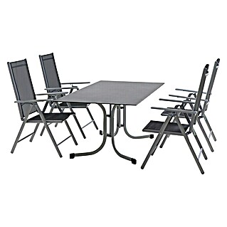 Gartenmöbel-Set Saturn/Sola 160/90 (5 -tlg., Aluminium, Schwarz/Silber, Rückenlehne verstellbar)