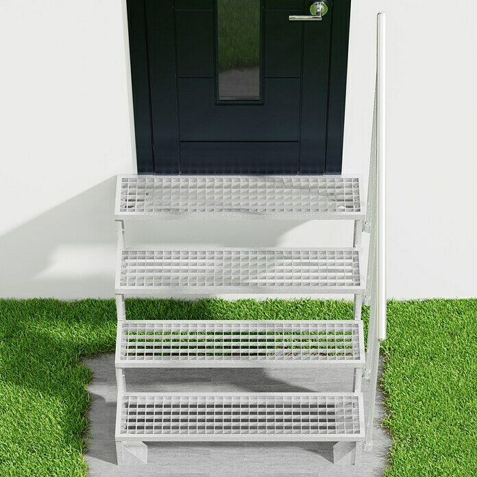 Dolle Buitentrap (Breedte: 100 cm, 4 treden, Kleur treden: Zilver, Verdiepingshoogte: 72 - 88 cm)