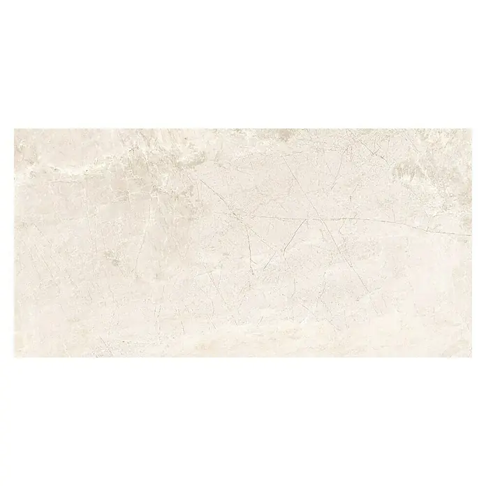 Halcón Pavimento porcelánico Tempo - 60 x 120 cm, Cotton, Brillante, 9,5 mm - Una baldosa de porcelana rectangular de color beige claro con vetas delicadas, ideal para suelos y paredes elegantes.