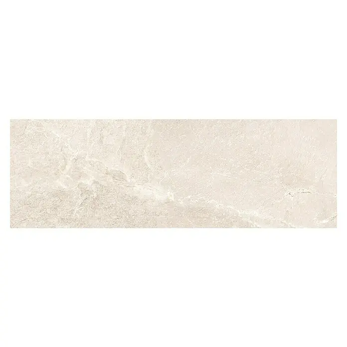 Halcón Revestimiento de pared Tempo - 30 x 90 cm, Cotton, Mate, Rectificado - Primer plano de una baldosa de cerámica beige con efecto mármol. La baldosa presenta vetas y texturas sutiles y naturales.