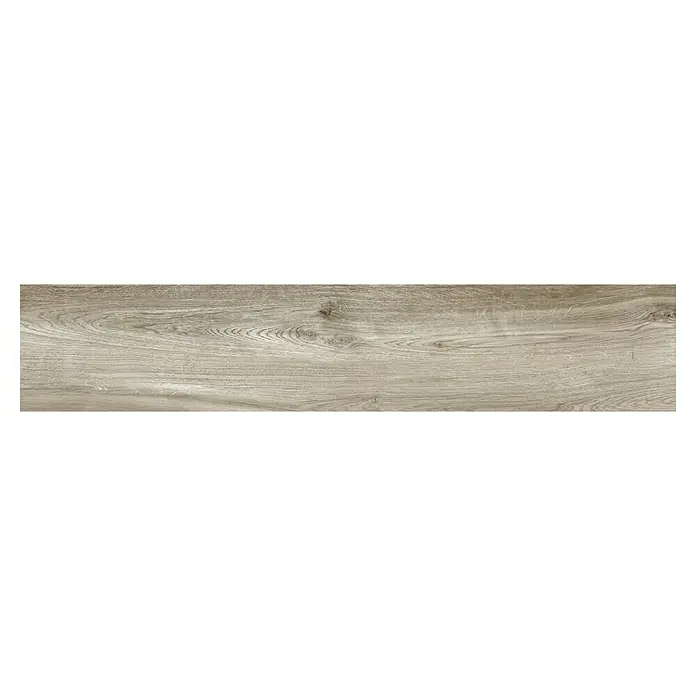 Pavimento porcelánico Baltimore - 120 x 23,3 cm, Taupe, Mate - Primer plano de un panel de madera con grano fino y coloración natural. Perfecto para interiores modernos y detalles.