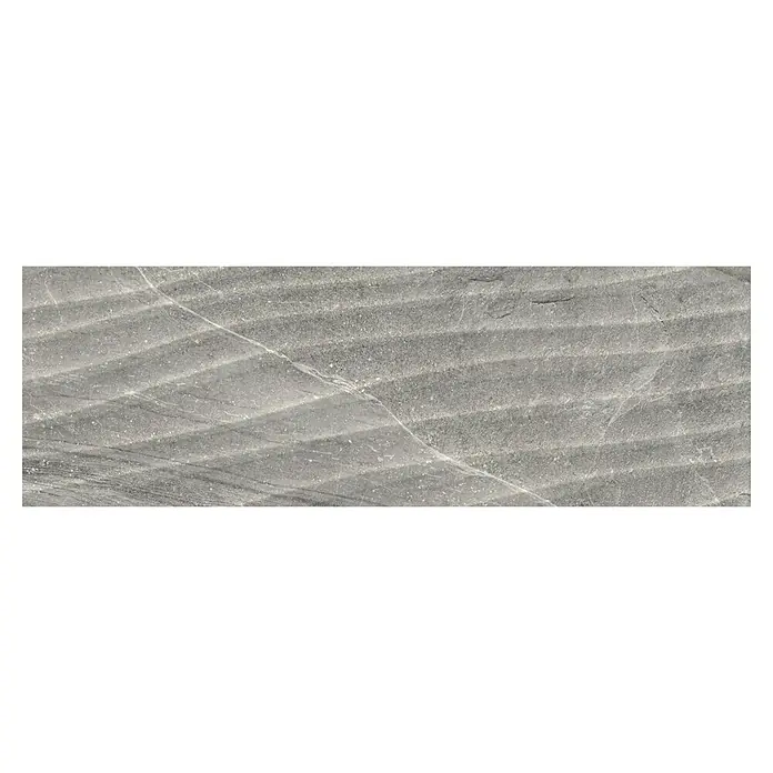 Halcón Revestimiento de pared Tempo Curve - 30 x 90 cm, Ceniza, Mate, Rectificado - Baldosa de mármol gris con patrones ondulados y finas vetas blancas, ideal para interiores modernos. Aspecto de piedra elegante para paredes y suelos con estilo.