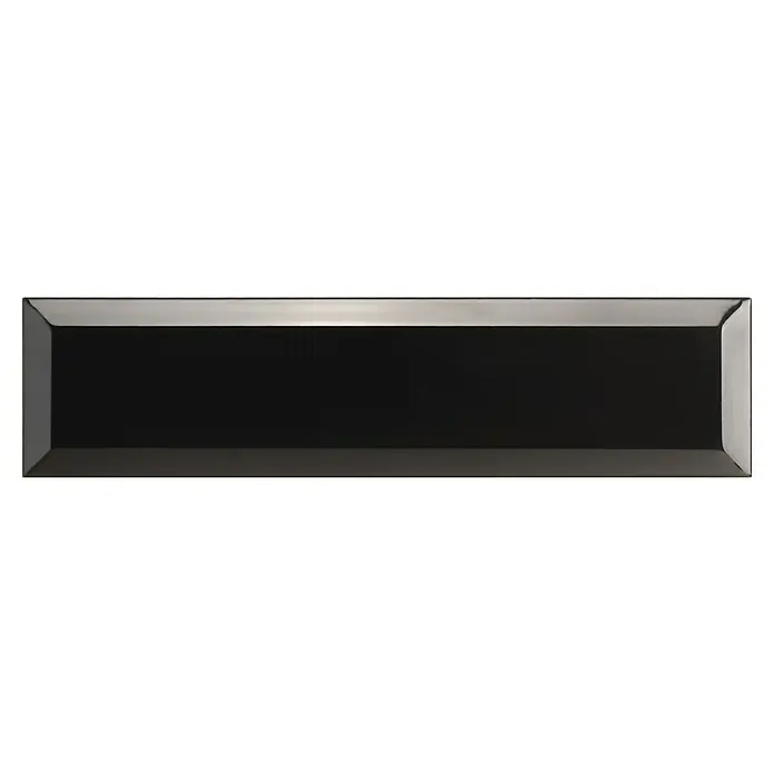 Modern Style Wandfliese Manhattan Biselado Negro - 7,5 x 30 cm, Schwarz, Glänzend - Elegante schwarze Glasfliese mit abgeschrägten Kanten. Ideal für moderne Küchen und Badezimmer, verleiht jedem Raum einen Hauch von Luxus und Stil.