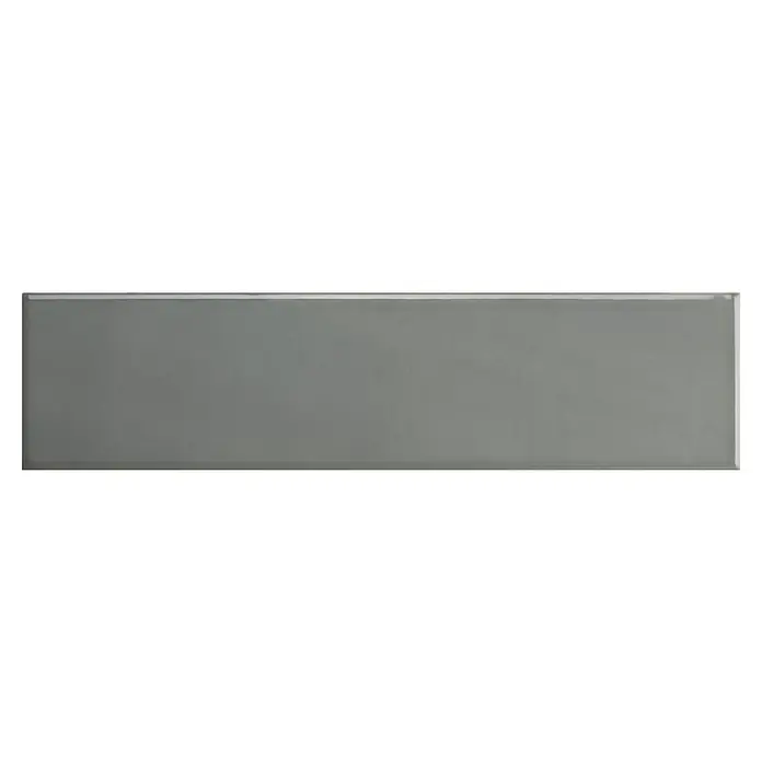 Modern Style Wandfliese Urban Antracita - 7,5 x 30 cm, Anthrazit, Glänzend - Ein rechteckiger, grauer Flächenvorhang mit einem schlichten silbernen Rahmen, ideal für moderne Raumgestaltung und als Fensterdekoration.
