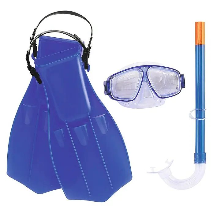 Bestway Set de buceo Aviator - Específico para: Niños de entre 7 y 14 años, 3 pzs. - Equipo de esnórquel: aletas, máscara de buceo con lentes de policarbonato y tubo para aventuras submarinas.
