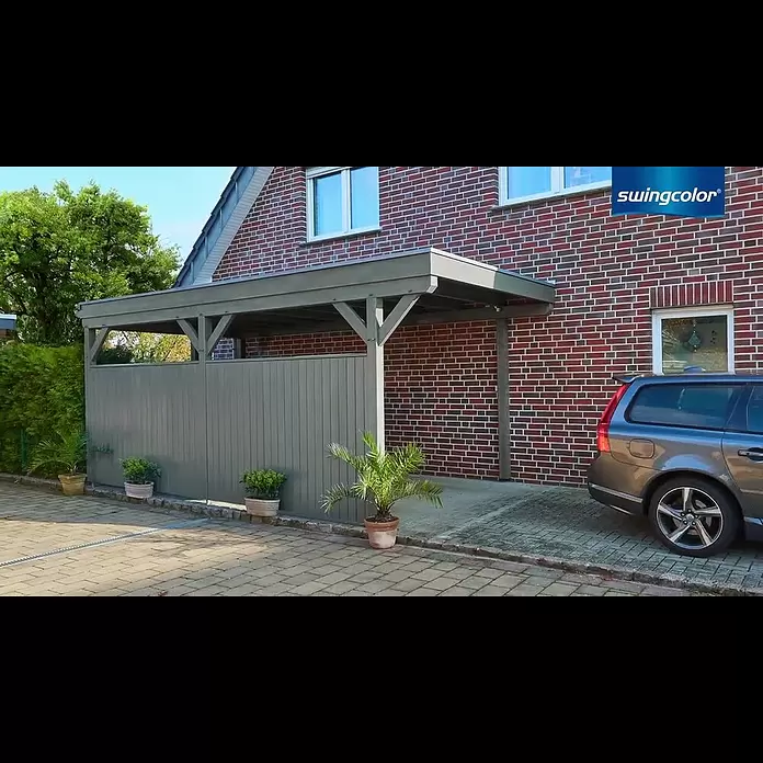 swingcolor Holzlasur - Strandgrau, 2,5 l, Seidenglänzend - swingcolor Holzschutz - Lasurthemen für den Carport