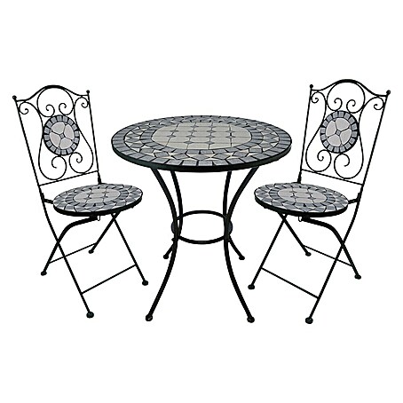 Balkonmöbel-Set Mosaik (3 -tlg., Metall, Grau)