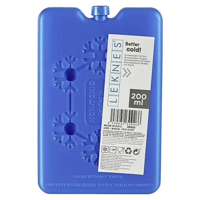 Acumulador de frío - 200 ml - Bloque de hielo LEKNES de 200 ml, no tóxico y certificado, ideal para llevar, mantiene fríos alimentos y bebidas.