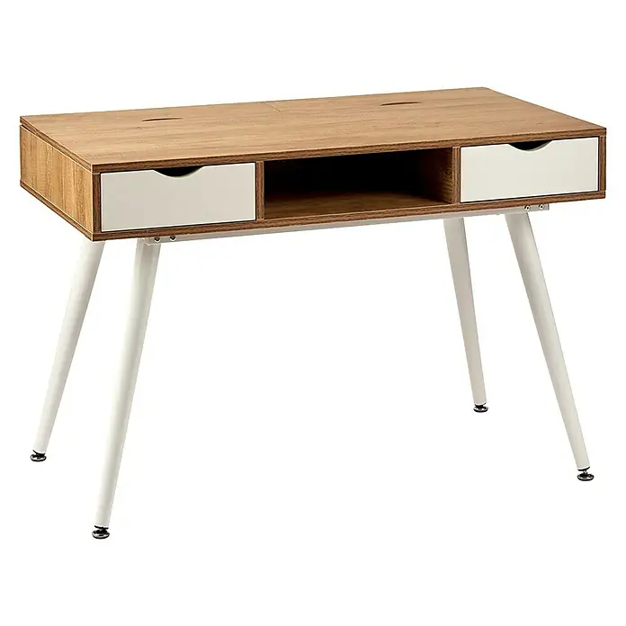 Mesa de escritorio Vintage - Blanco, L x An x Al: 60 x 110 x 74 cm, Número de cajones: 2 ud. - Escritorio elegante con tablero de madera, cajones blancos y patas, ideal para espacios de trabajo modernos.