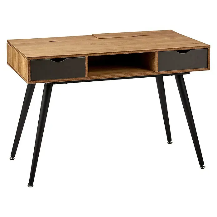 Mesa de escritorio Vintage - Negro, L x An x Al: 60 x 110 x 74 cm, Número de cajones: 2 ud. - Escritorio de madera con dos cajones y patas negras. El diseño moderno se adapta a cualquier oficina.