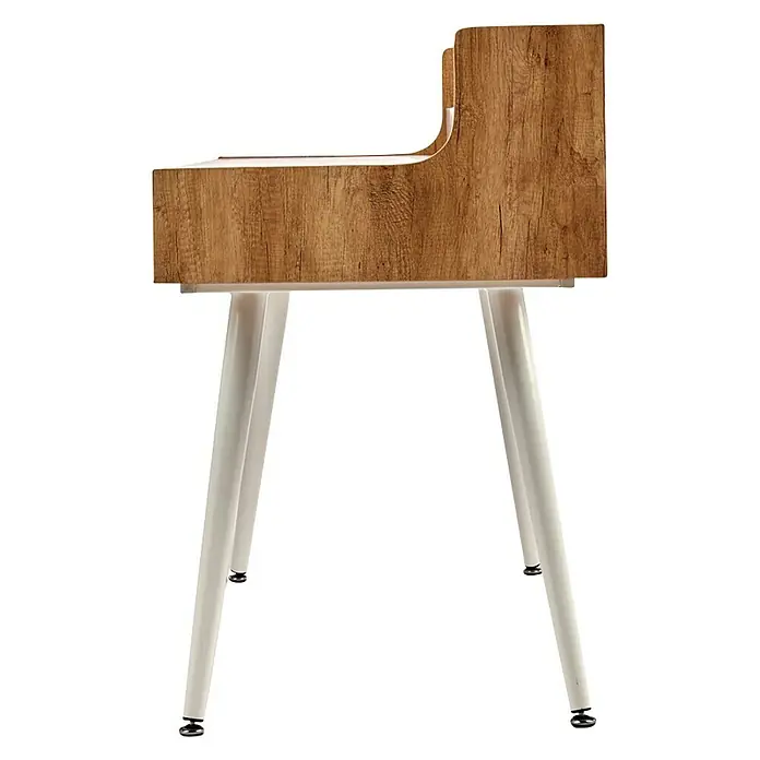 Mesa de escritorio con portalibros - L x An x Al: 60 x 110 x 92 cm, Blanco, Número de cajones: 2 ud., Número de compartimentos: 3 ud. - Elegante aparador con textura de madera y patas blancas. Un mueble moderno, perfecto para espacios habitables elegantes y almacenaje práctico.