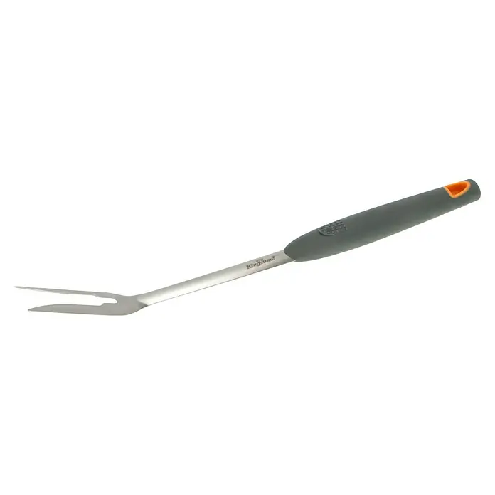 Kingstone Grillbesteck Set - 3 -tlg. - Nahaufnahme eines Kingston Grillspießes mit grauem Griff und orangefarbener Schlaufe, ideal zum Aufspießen und Wenden von Grillgut.