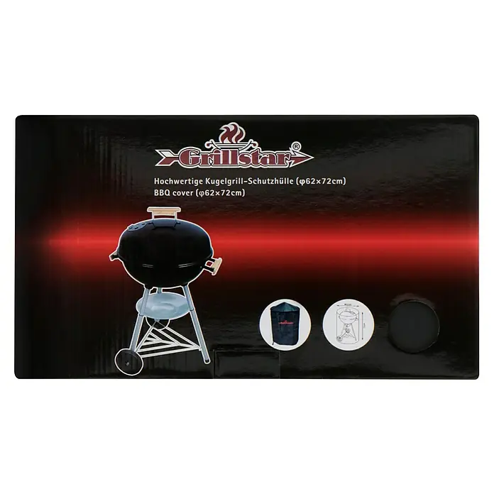 Grillstar Funda protectora para barbacoa - Específico para: Barbacoa esférica Grillstar Montana - Embalaje del producto para una funda de barbacoa Grillstar (φ62x72cm) para parrillas esféricas. El embalaje muestra de manera destacada el producto y la marca.