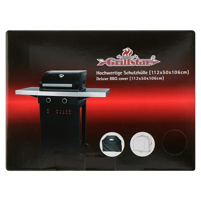 Grillstar Funda protectora para barbacoa Atlanta 200 - Plástico, Específico para: Barbacoa de gas Grillstar Atlanta 200 - Funda Grillstar para carro de barbacoa, cubierta protectora de alta calidad (112x50x106cm) para exterior, protege del clima y el polvo.
