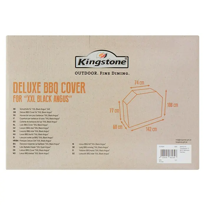 Kingstone Funda protectora para barbacoa para Black Angus XXL - Plástico, Ahumador Kingstone Black Angus XXL - Imagen de la cubierta de barbacoa Deluxe "XXL Black Angus" de Kingstone, ideal para exteriores.