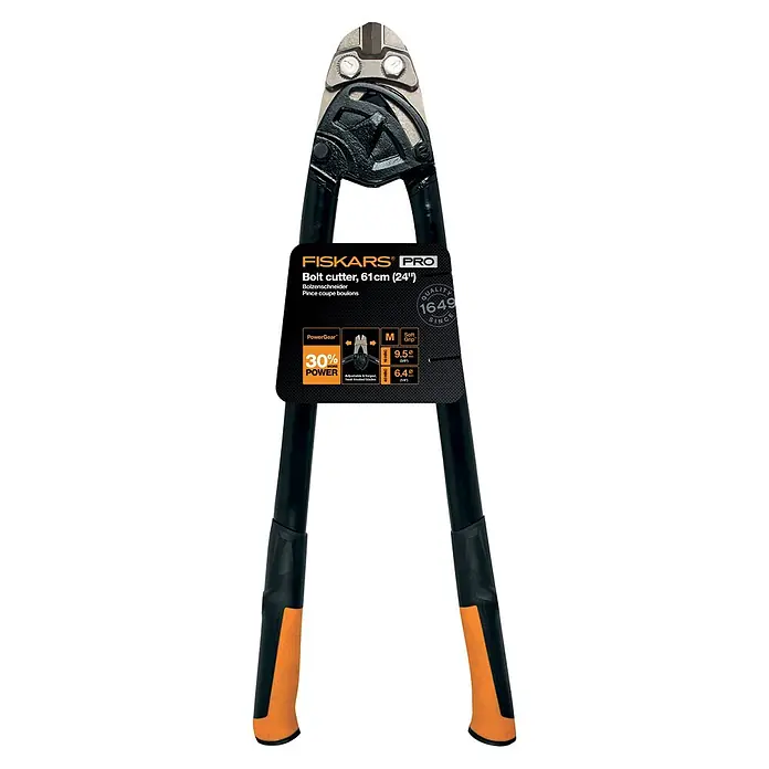 Fiskars PowerGear Bolzenschneider - Länge: 61 cm - Nahaufnahme einer FISKARS Pro Bolzenschere, 61 cm (24"), für Profis, mit PowerGear für 30% mehr Kraft.