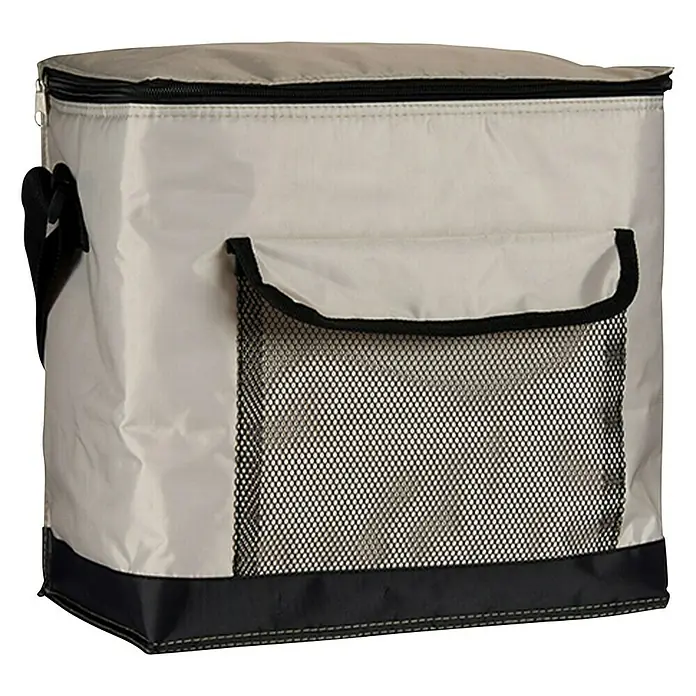 Nevera portátil - Gris/Azul/Beige, 9 l - Bolsa nevera portátil con cremallera y bolsillo lateral de malla, ideal para picnics y excursiones.